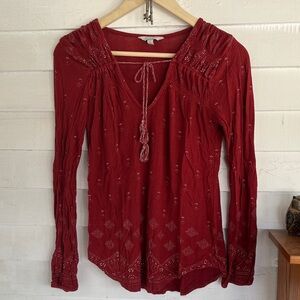 Lucky Brand Deep Red Embroidered Blouse